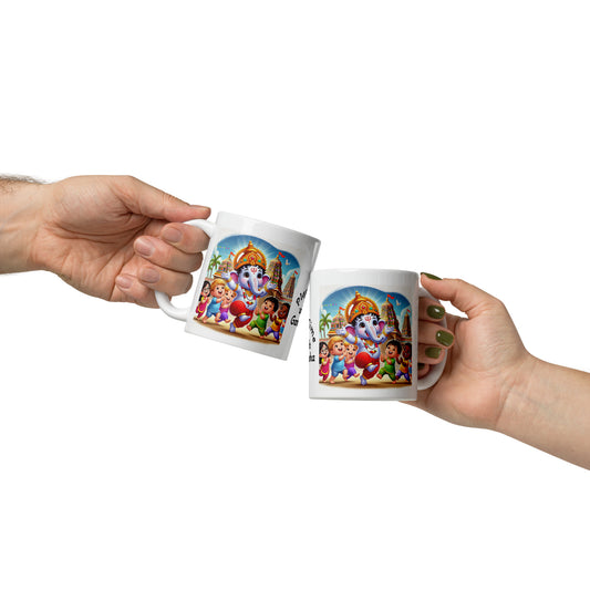 Playtime with Ganesha White glossy mug