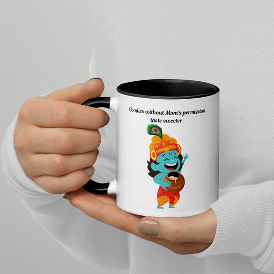 Baby Krishna stealing, multicolour ceramic mug